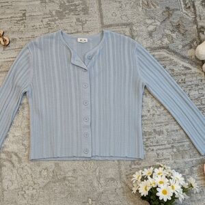 Garage Light Blue Ribbed Long Sleeve Top